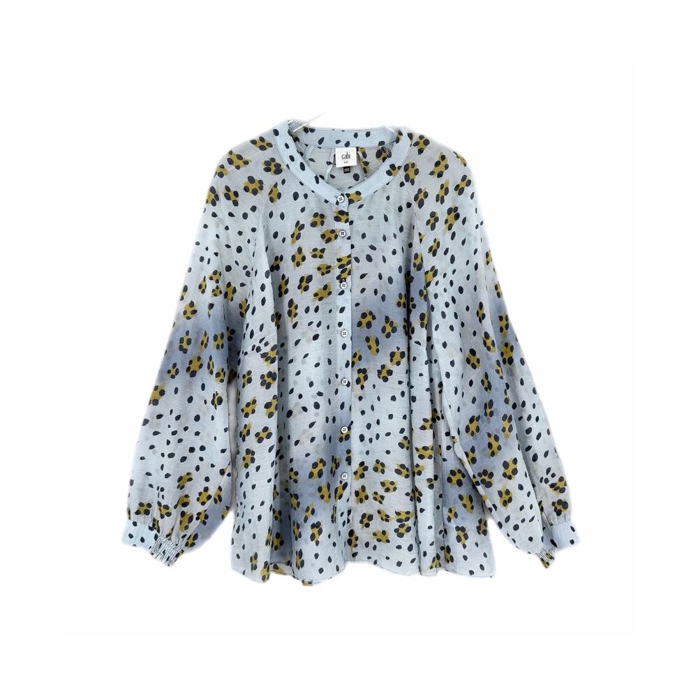 Cabi 4715 Blue Spotted Animal Print Workwear Office Lightweight Boho Chic Blouse